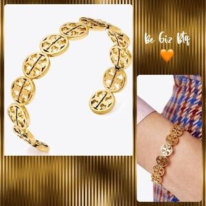 🆕 Tory Burch Authentic Signature Gold Logo Cuff Shiny Brass T-logos Bracelet